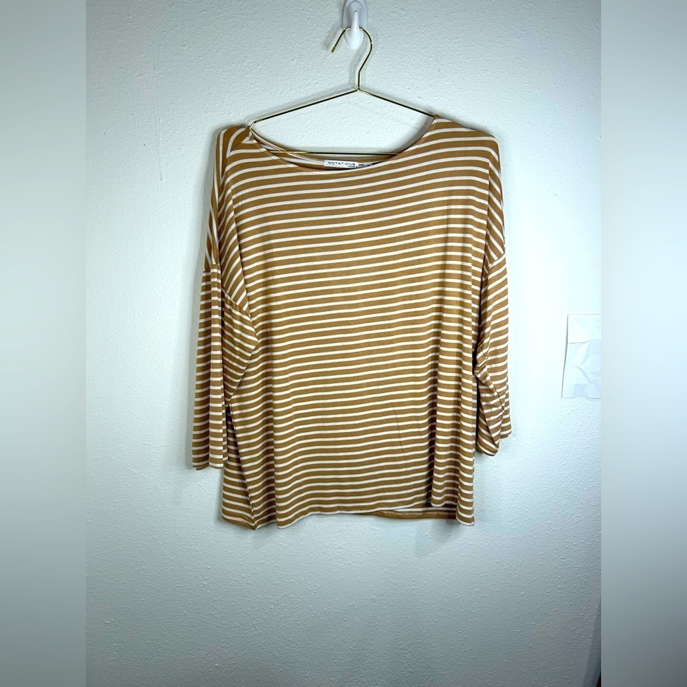 Notations Women’s 1X Striped 3/4 Sleeve Top – Casual, Stretch, Plus Size Comfort